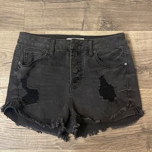 Black High waisted distressed denim shorts
